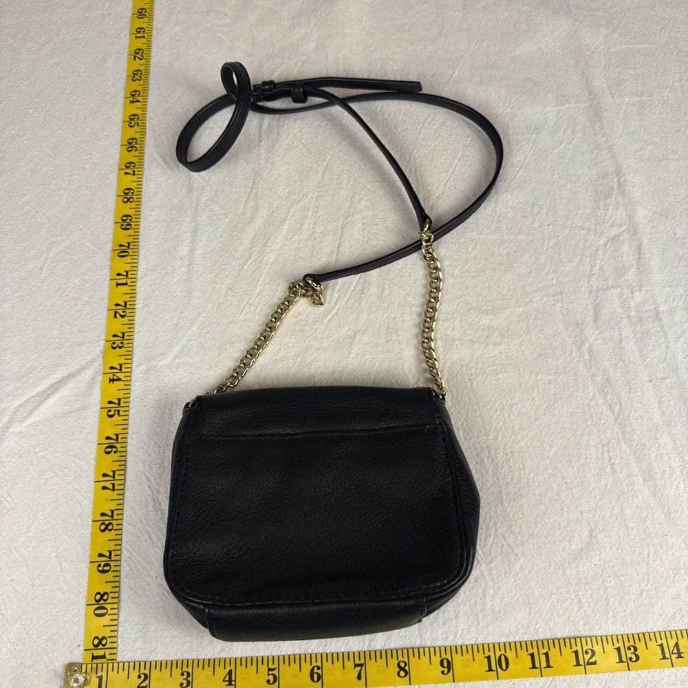 Michael Kors Black Leather Small Essentials Crossbody Purse Gold Accent Festival